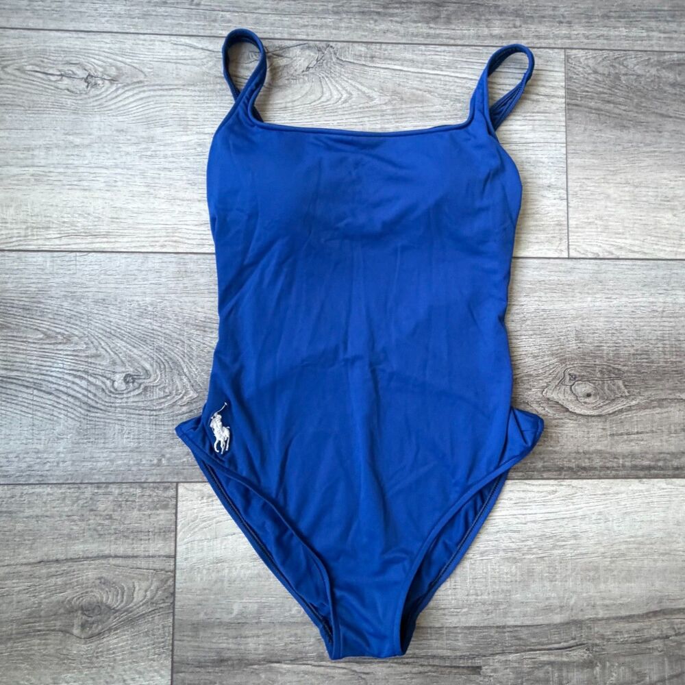 Polo Ralph Lauren One Piece Cobalt Blue Swimsuit Womens Built in Bra Pony